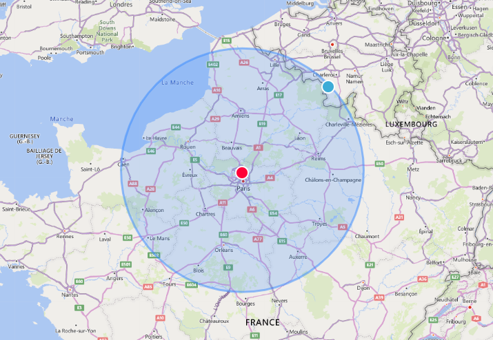 Zone d'intervention (200 km autour de Paris)